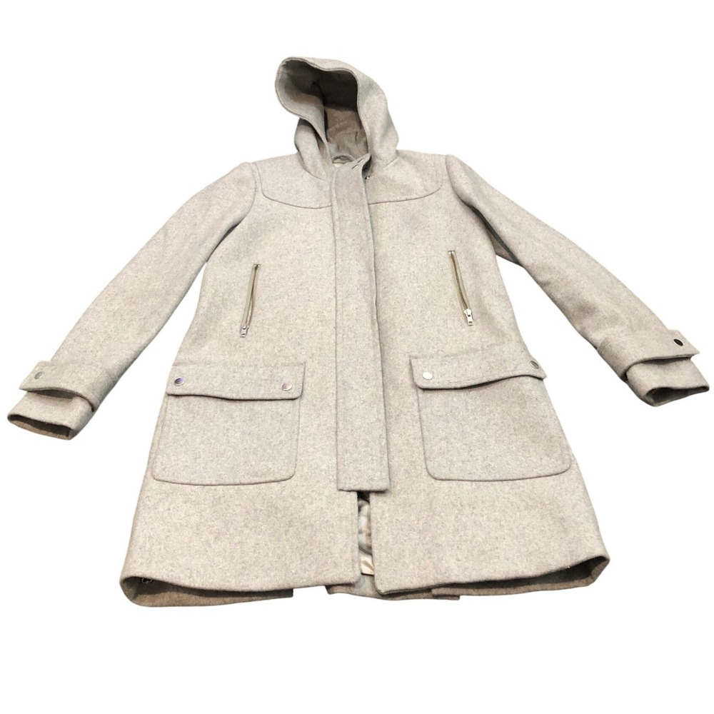 J.Crew Melton Wool Duffle Coat Womens 4 Gray Hooded Zip Pocket A8904